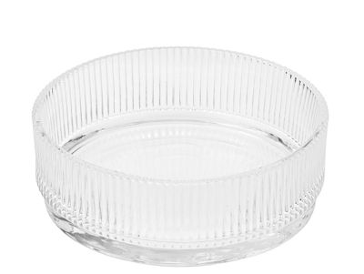 Transparente, runde Pilastro Servierschale von Stelton, kleine Glasschale mit geriffeltem Design.